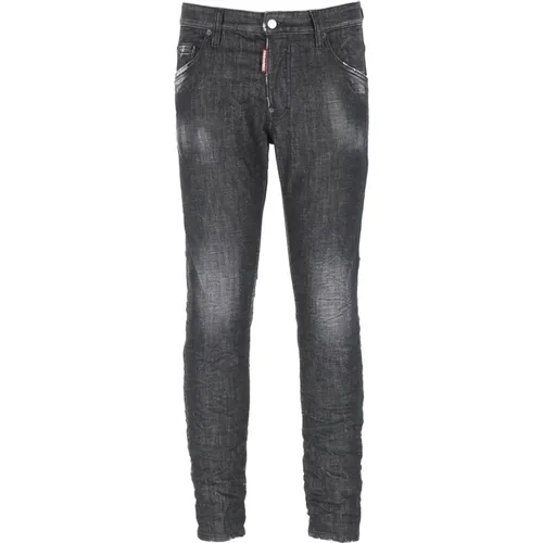 Schwarze Slim-Fit Jeans mit Logo Patch , Herren, Größe: S - Dsquared2 - Modalova