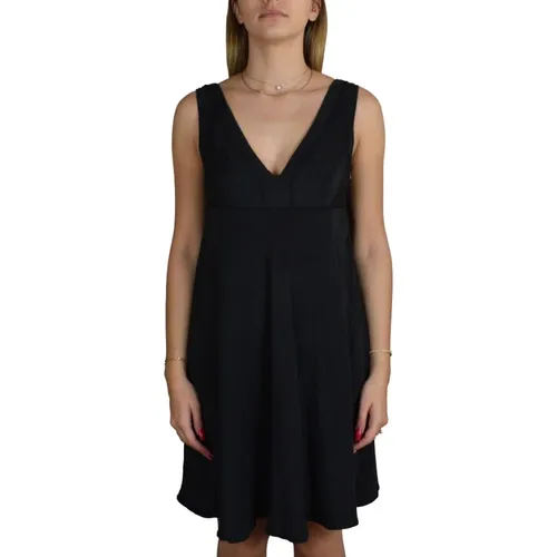 Schwarzes V-Ausschnitt Kleid mit Reißverschluss - Prada - Modalova