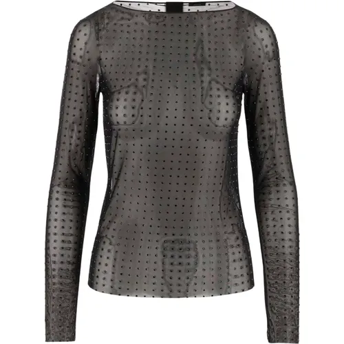 Durchsichtige Tüll-Rhinestone-Crew-Neck-Top , Damen, Größe: M - pinko - Modalova