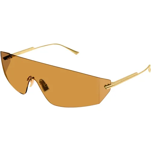 Gold Gestreifte Sonnenbrille , Damen, Größe: ONE Size - Bottega Veneta - Modalova