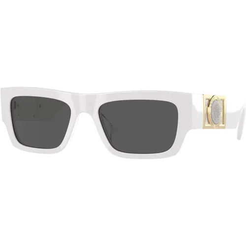 Weiße/Dunkelgraue Sonnenbrille , Herren, Größe: 53 MM - Versace - Modalova