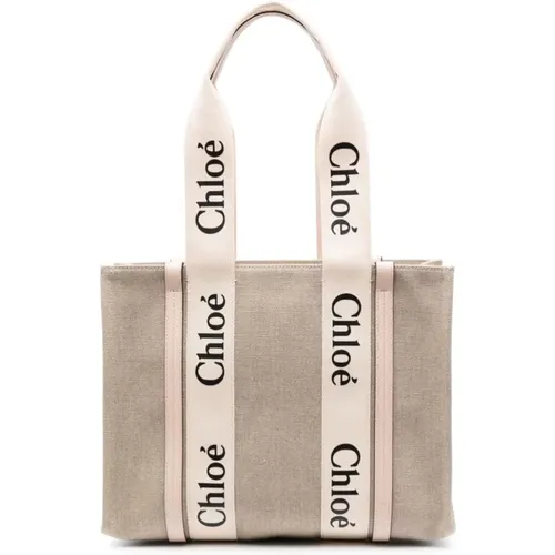 Linen Flax Leather Bag , female, Sizes: ONE SIZE - Chloé - Modalova