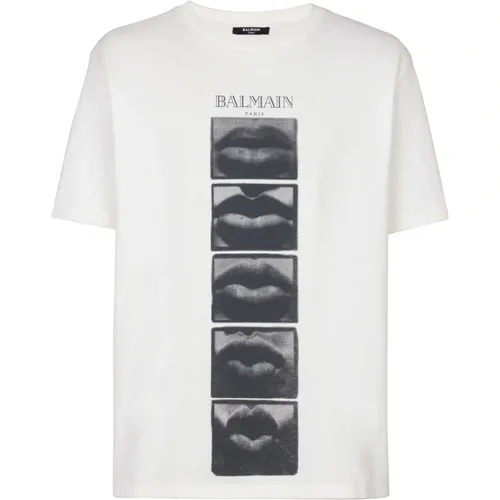 T-shirt with vintage Balain Lips print , male, Sizes: L, M - Balmain - Modalova