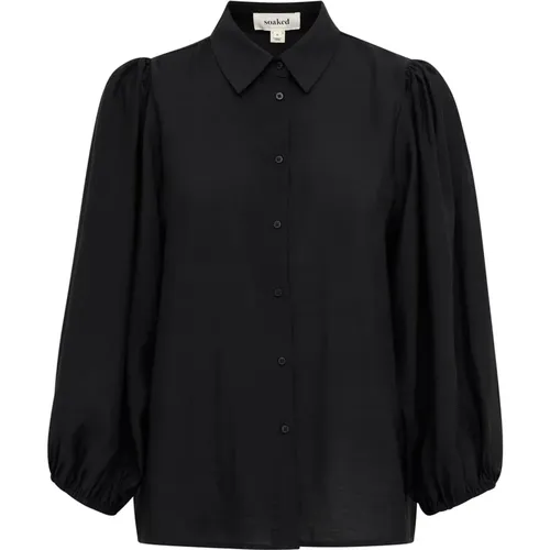 Feminine Schwarze Bluse mit Puffärmeln , Damen, Größe: L - Soaked in Luxury - Modalova