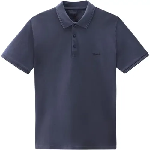 Blaues Polo-Shirt mit Besticktem Logo , Herren, Größe: M - Woolrich - Modalova