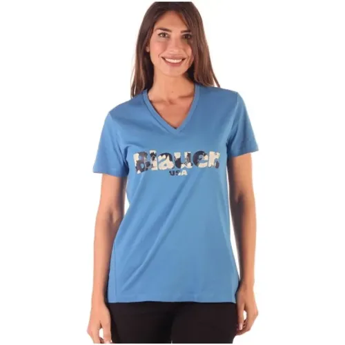 Damen Baumwoll T-Shirt , Damen, Größe: S - Blauer - Modalova