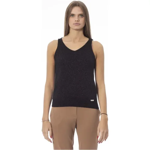 Geripptes Tanktop mit Metallmonogramm , Damen, Größe: M - Baldinini - Modalova