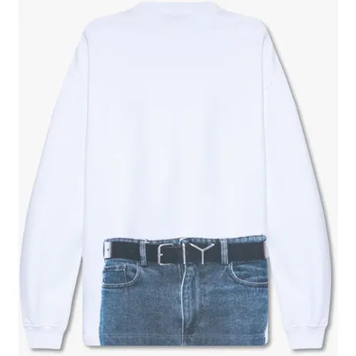 Weißer Crewneck-Sweatshirt mit Trompe l’Oeil-Druck , Damen, Größe: M - Y/Project - Modalova