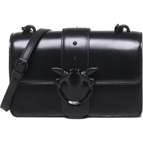Schwarze Leder Mini Tasche mit Metall Schnallenverschluss - pinko - Modalova