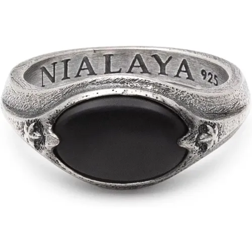 Vintage Sterling Silver Onyx Signet Ring , male, Sizes: 60 MM, 64 MM - Nialaya - Modalova