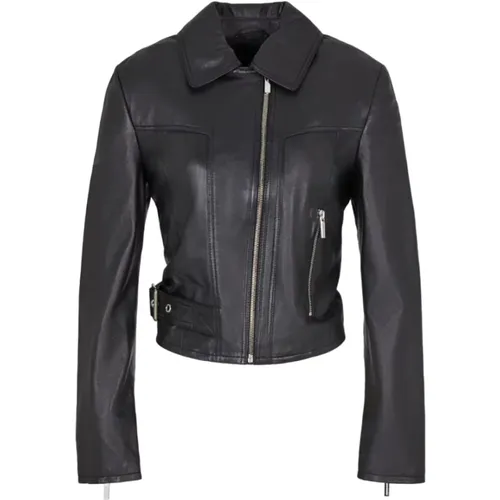 Schwarze Lederjacke , Damen, Größe: M - Armani Exchange - Modalova