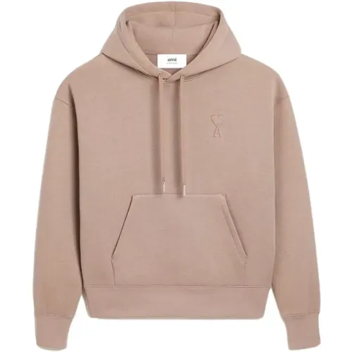 Heart Hoodie, Light Taupe , male, Sizes: L - Ami Paris - Modalova