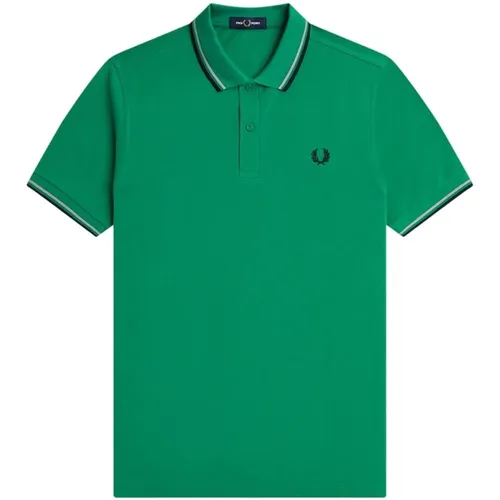 Grünes Polo-Shirt mit Doppelstreifen , Herren, Größe: 2XL - Fred Perry - Modalova