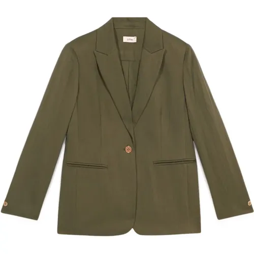 Tencel-Blazer mit Schulterpolstern , Damen, Größe: 2XL - Oltre - Modalova