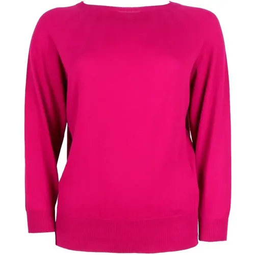 Fuchsia Cotton Sweater Boatneck Long Sleeves , female, Sizes: L, S, M - Alpha Studio - Modalova