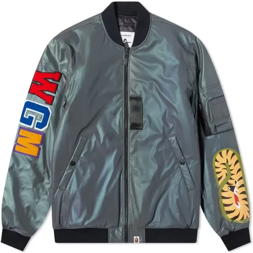 Aurora Shark Bomber Jacket Logo , male, Sizes: L - A Bathing APE - Modalova