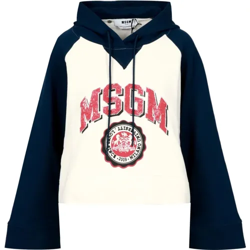 College-Style Baumwoll-Jersey Sweatshirt mit Kontrastärmeln , Damen, Größe: XS - MSGM - Modalova