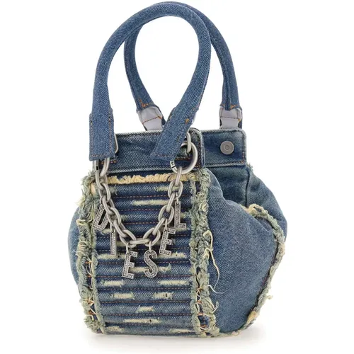 Distressed Denim Handbag with Fringed Details , female, Sizes: ONE SIZE - Diesel - Modalova