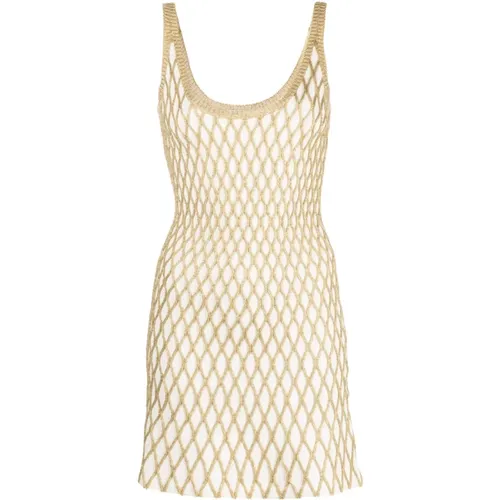 White Metallic Thread Sleeveless Dress , female, Sizes: M - Valentino - Modalova