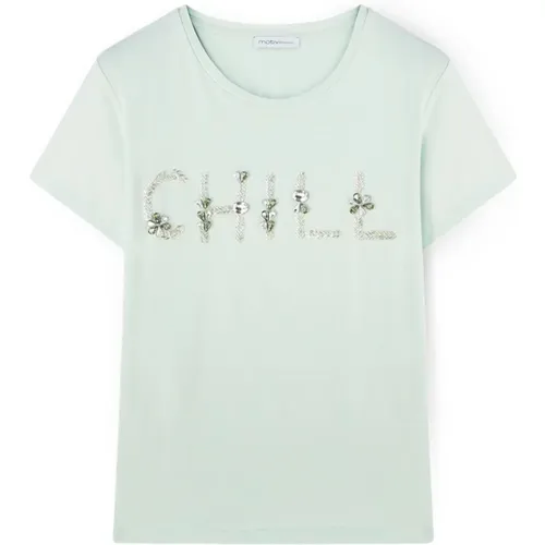 T-Shirt mit bestickten Steinen , Damen, Größe: M - Motivi - Modalova