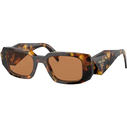 Polygonale Braune Schildpatt Sonnenbrille , unisex, Größe: 49 MM - Prada - Modalova