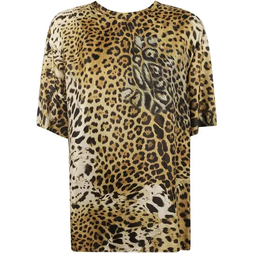 Leopard Print Show T-Shirt , Damen, Größe: XL - Roberto Cavalli - Modalova