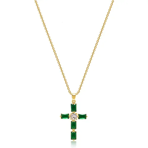 Green CZ Cross Necklace , female, Sizes: ONE SIZE - Nialaya - Modalova
