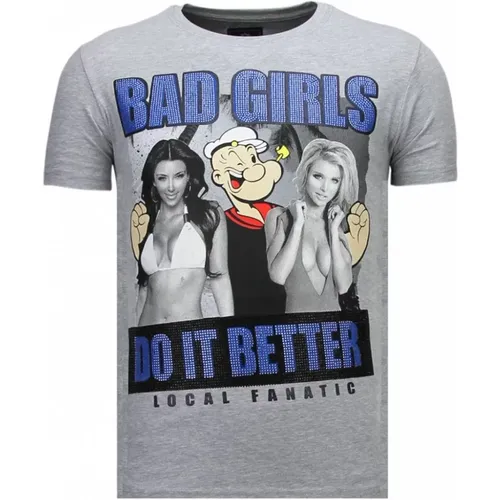 Bad Girls Popeye Rhinestone - Herren T-Shirt - 13-6210G , Herren, Größe: M - Local Fanatic - Modalova