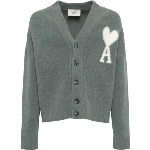 Alpaca Cardigan with Ami de Coeur , male, Sizes: M, XL, L - Ami Paris - Modalova