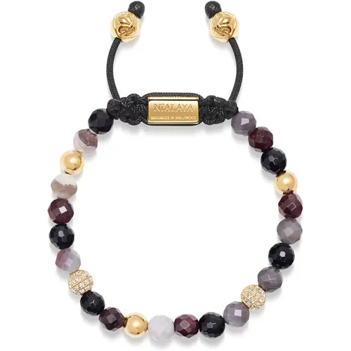 Women's Beaded Bracelet with Botswana Agate, Garnet, Agate and Gold , female, Sizes: XS, S, M, L - Nialaya - Modalova