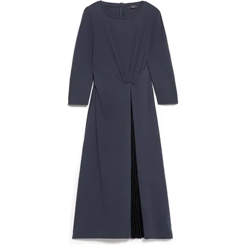Blaues Jersey Lyocell Midi Kleid mit 3/4 Ärmeln und Plissiertem Schlitz , Damen, Größe: XL - Max Mara Weekend - Modalova