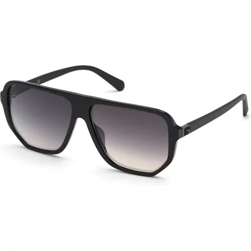 Stilvolle schwarze Sonnenbrille mit grauen Gläsern , Herren, Größe: 60 MM - Guess - Modalova
