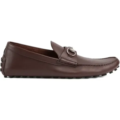 Coffee Leather Driving Loafers , male, Sizes: 7 1/2 UK - Gucci - Modalova