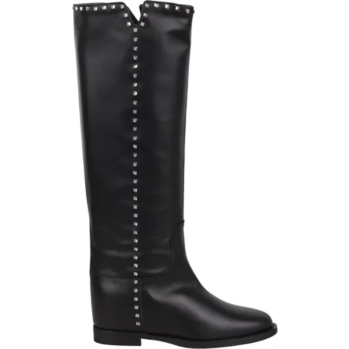 Studded Boots with Silver-Colored Detail , female, Sizes: 4 UK, 4 1/2 UK - Via Roma 15 - Modalova