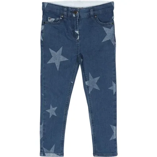 Kinder Slim Fit Dunkelblaue Denim Jeans mit All-Over Sternenprint - Stella Mccartney - Modalova