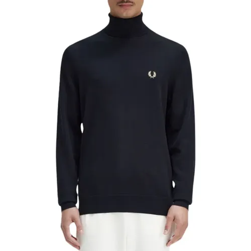 Marineblauer Rollkragenpullover , Herren, Größe: L - Fred Perry - Modalova