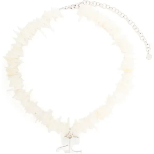 Logo-Charm Halskette mit Perlmutt-Anhänger , Damen, Größe: ONE Size - Courrèges - Modalova