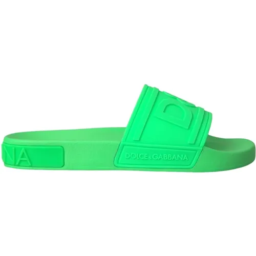 Grüne Leder-Slide-Sandalen Beachwear-Schuhe , Herren, Größe: 41 EU - Dolce & Gabbana - Modalova