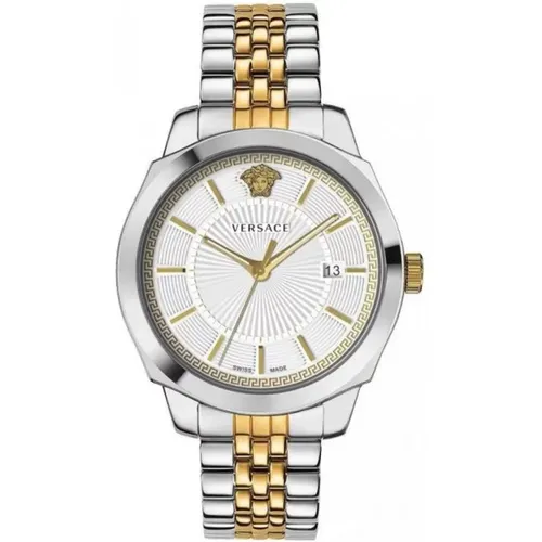 Klassisches Ikon Silber Gold Stahl Weißes Zifferblatt Uhr , Herren, Größe: ONE Size - Versace - Modalova