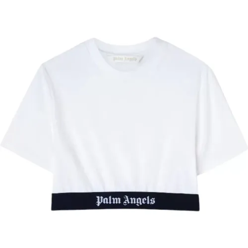 Weiße Logo Cropped T-shirt , Damen, Größe: S - Palm Angels - Modalova