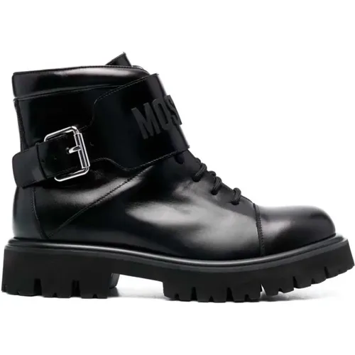 Embossed Logo Leather Lace-up Boots , male, Sizes: 11 UK, 10 UK, 7 UK - Moschino - Modalova