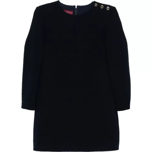 Navy Blue Wool Blend Bouclé Dress , female, Sizes: M, S - Gucci - Modalova