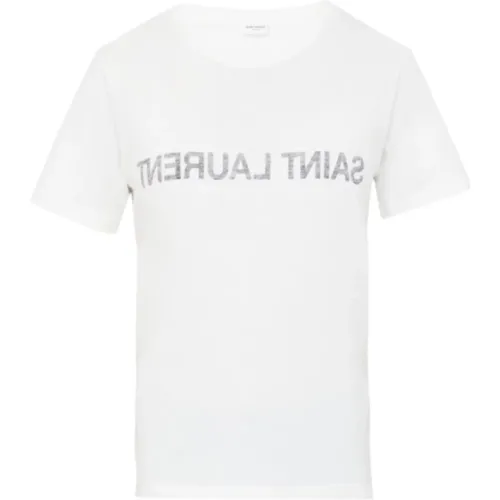Umgekehrtes Logo T-Shirt , Damen, Größe: M - Saint Laurent - Modalova
