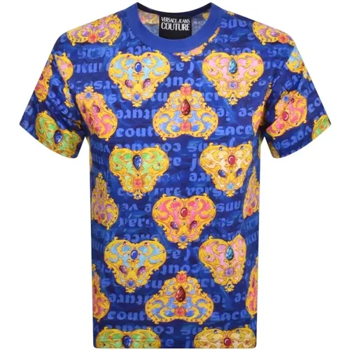 Blue Heart Couture Tee , male, Sizes: M, 2XL - Versace Jeans Couture - Modalova