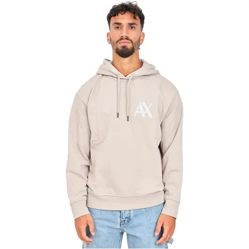 Beiger Hoodie mit gesticktem Logo , Herren, Größe: XL - Armani Exchange - Modalova