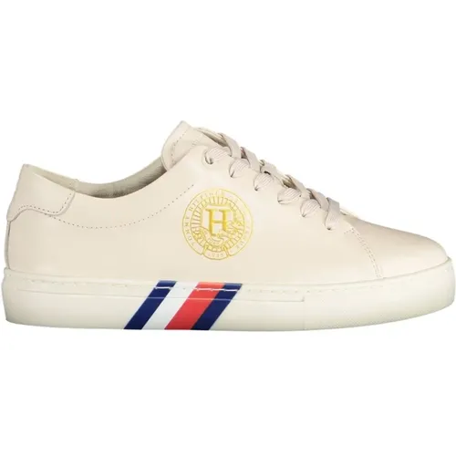 Beiger Polyester-Sneaker mit Kontrastdetails , Damen, Größe: 37 EU - Tommy Hilfiger - Modalova