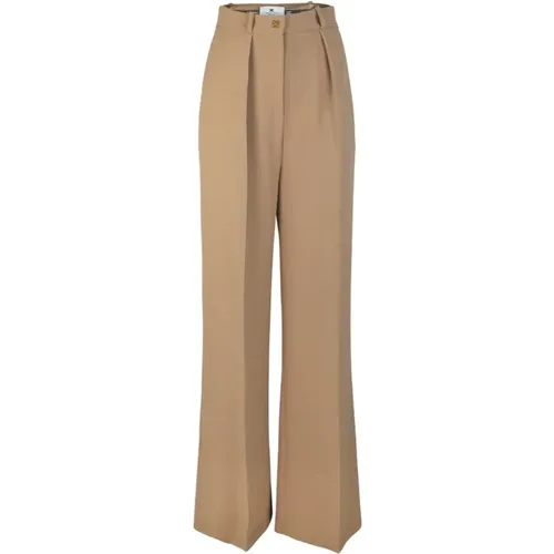 Braune Hose mit Monogrammfutter,Braune Gerade Hose Elegant Herbst/Winter - Elisabetta Franchi - Modalova