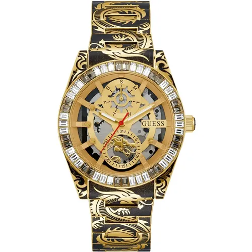 Dragon Pattern Bracelet Watch Gold-Black , male, Sizes: ONE SIZE - Guess - Modalova