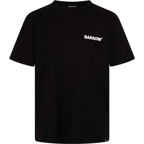 Schwarzes Baumwoll-T-Shirt mit Iconic Smile - BARROW - Modalova