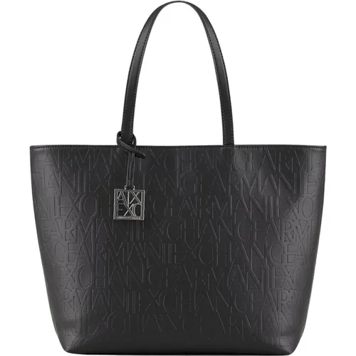 Stilvolle Schwarze Shopper Tasche mit Logo-Anhänger - Armani Exchange - Modalova
